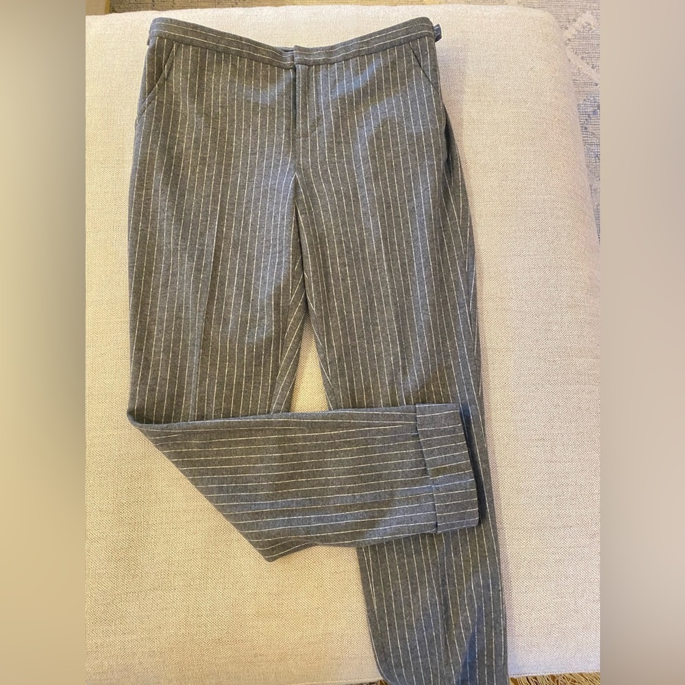 ATM ANTHONY THOMAS MELILLO GREY PINSTRIPE WOOL CUFFED TROUSER SIZE 8